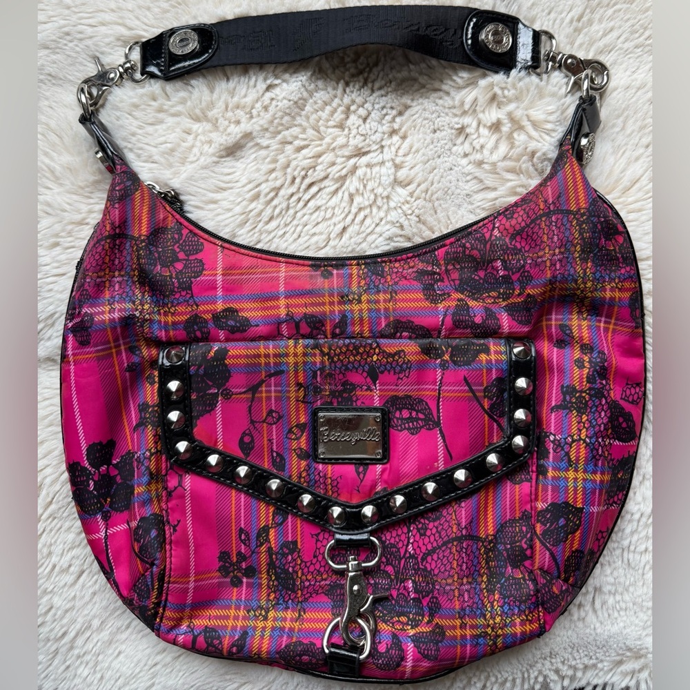 Betsey Johnson Plaid Pink Black Women's Shoulder Bag Betseyville Great Condition - Picture 1 of 6
